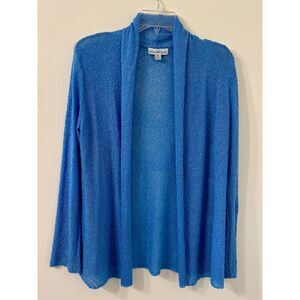 WindiRiver Womens XL Wedgewood Blue Nubby Eyelash Crochet Flyaway Front Cardigan